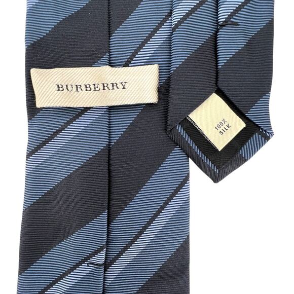 Burberry Men's 100% Silk Embroidered Neck Tie Multicolor Blue Diagonal Striped - Picture 3 of 5